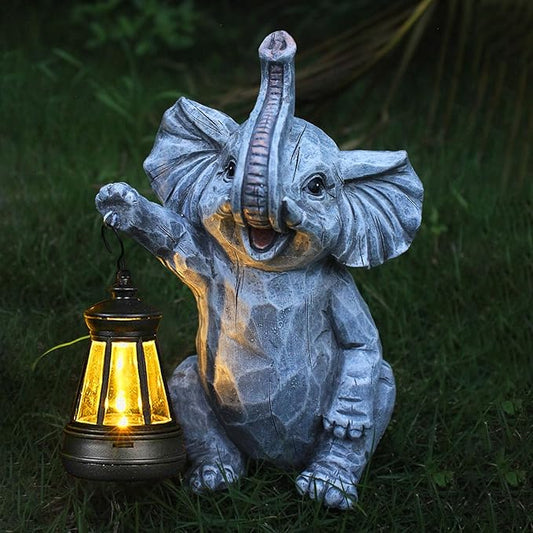 Garden Statues Elephant Solar Figurine Decor Outdoor Waterproof Lights, Yard Decorations Outdoor, Garden Decor Unique Birthday Housewarming Gifts for Mom (Elephant 2)