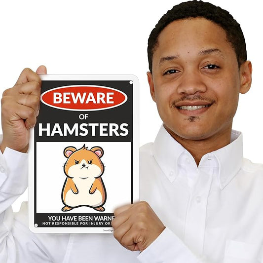 SmartSign Funny Beware Of Hamsters Warning Sign - 10"x7", 40 mil Laminated Rust-free Aluminum - Metal Signs for Wall Decor, Outdoors, Patio, Gifts, Cafe, Bar, Kitchen - Hamsters Theme, Made in USA