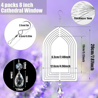 4Pack 8inch Sublimation Wind Spinner Blanks 3D Aluminum Metal Wind Sculpture Kinetic Spinners for Yard and Garden Indoor Art Ornaments Hanging Decoration (Cathedral Window)
