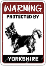 snowsun Warning Metal Signs Protected by Yorkshire Dog Tin Sign for Home Garden Yard Street Wall Decor 8×12 Inches