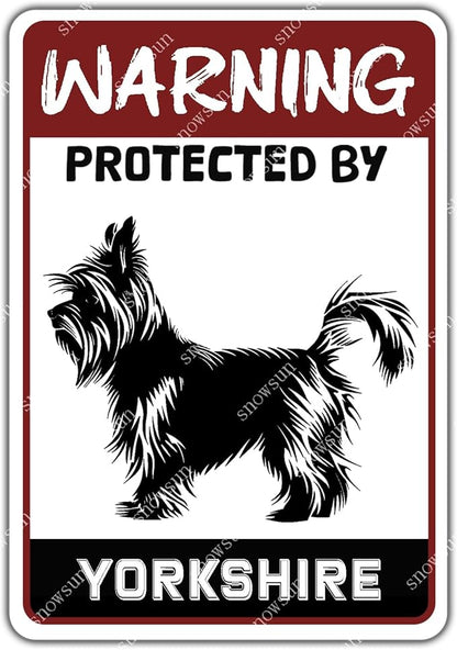 snowsun Warning Metal Signs Protected by Yorkshire Dog Tin Sign for Home Garden Yard Street Wall Decor 8×12 Inches