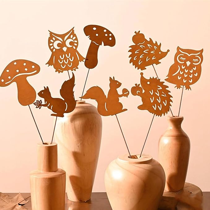Iron Animal Decorative Garden Stake Set Rusted Yard Ornaments for Indoor/Outdoor Backyard Decor Iron Garden Sculptures Outdoor