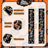 Funny Skull Porch Sign Halloween Skeleton Welcome Sign for Patio, Fall Decorations Wooden Front Door Signs Outdoor Pumpkin Standing Yard Sign Seasonal Vertical Signs for Holiday Wall Party Decor