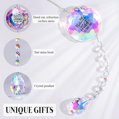 She Believed She Could So She Did - Crystal Sun Catcher Ornament, Suncatcher for Home Office Bedroom Living Room, Sun Catcher, Gifts for Women Friend Daughter Christmas Birthday Graduationg (She)