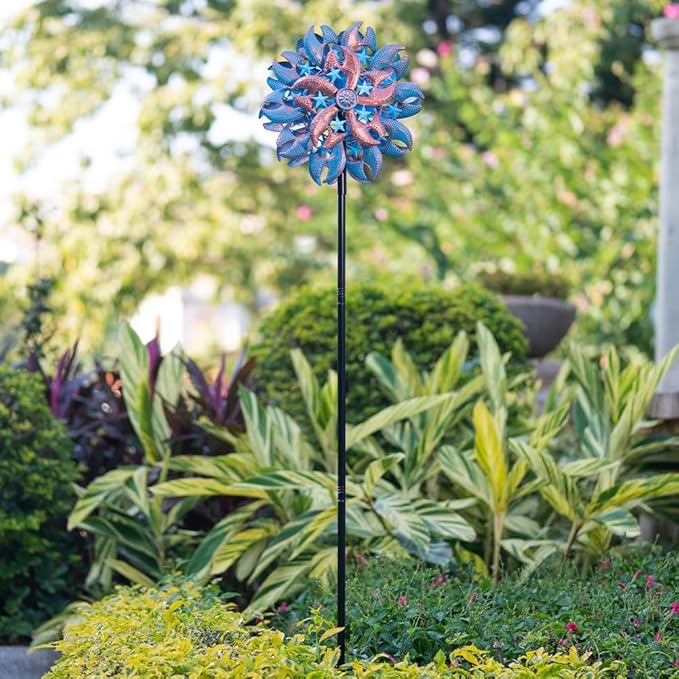 Wind Spinner Outdoor,Blue Copper Kinetic Metal Wind Spinner for Yard,Rustproof＆Waterproof Wind Sculpture,Metal Pinwheels for Yard Lawn Yard Art Outdoor Decor 13 * 66.2 inches