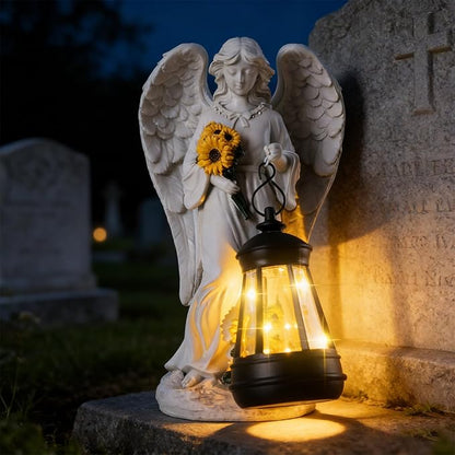 Sympathy Gifts for Loss of Loved One- 8.8" Resin Angel Figurines Holding Sunflowers Waterproof Angel Decor Cemetery Decorations for Grave-Grave Decorations for Cemetery