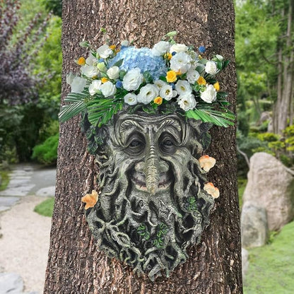 Tree Face Garden Statues Outdoor Decorations, Whimsical Old Man Face for Tree Huggers Sculptures Flower Pot Garden Decorations Yard Art, 9" x 6.5" x 3.5"
