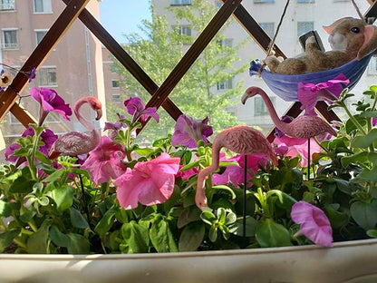 MUAMAX Miniature Flamingo Picks 2 Pack Fairy Garden Accessories Pink Miniature Garden Flamingo Figurines Decorative Plant Stakes for Pots Ornaments