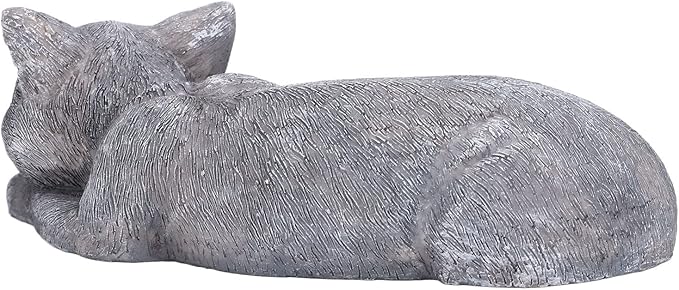 Hapivida Cat Garden Statue, 5.5in Mini Pet Garden Memorial Stone Sleeping Cat Statue Decor Outdoor Resin Realistics Sculptures Gift Grey