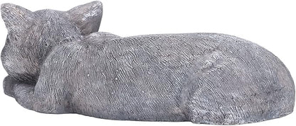 Hapivida Cat Garden Statue, 5.5in Mini Pet Garden Memorial Stone Sleeping Cat Statue Decor Outdoor Resin Realistics Sculptures Gift Grey