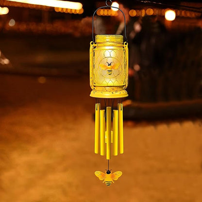 2 Pack Solar Bee Wind Chimes for Outside for Mom Women Grandma,Solar Bee Mason Jar Wind Chime Light Unique Hanging Wind Chimes Outdoor,IP65 Waterproof, for Yard Garden Terrace