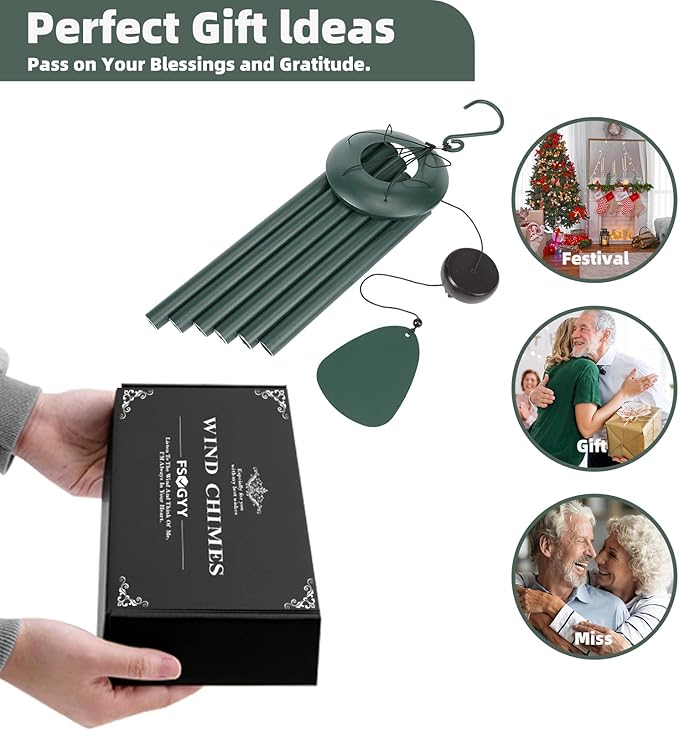 FSVGYY Wind-Chimes-Outdoor-Deep-Tone, Large Soothing Melodic Tones Windchimes, Wind Chimes for Outside, Memorial Wind Chime Best Gift for Mom Women Grandma Neighbors(32" Forest Green Coated Aluminum)