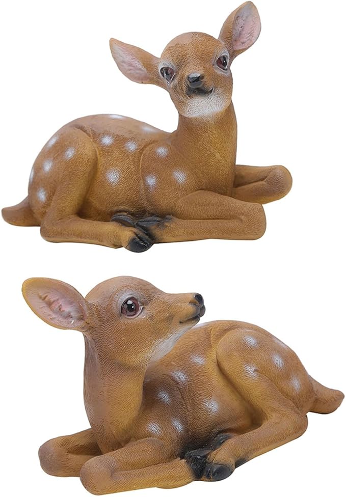 Alomejor Sika Deer Sculpture Art Craft Outdoor Garden Decoration Ornaments for Landscape, Garden, Park DecorationDurable ResinSynthetic -6.7x4.5in-2Pcs