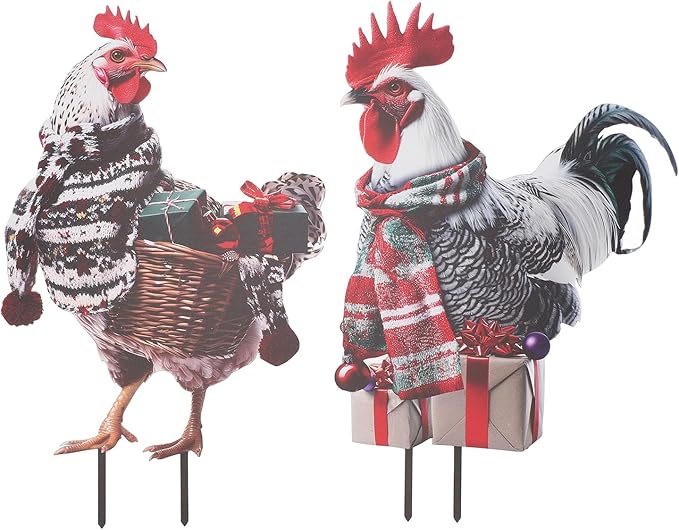 FILFEEL Metal Rooster Statue Ground Stake Iron Art Chicken Ornament for Lawn Garden Festival Decoration