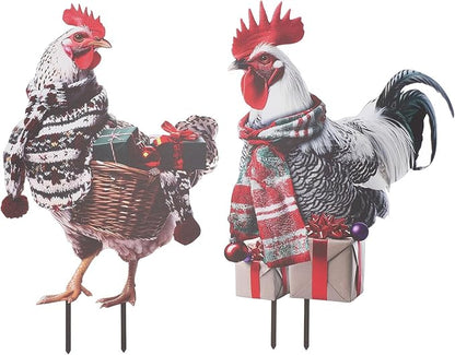 FILFEEL Metal Rooster Statue Ground Stake Iron Art Chicken Ornament for Lawn Garden Festival Decoration