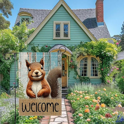 Spring Summer Garden Flag Welcome Garden Flags 12x18 inch Double Sided Small Burlap Squirrel Decor Yard Lawn Outdoor Home Decoratio