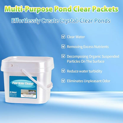 Pond Water Cleaner, 12 Packets Natural Pond Clarifier Treatment for Improving Water Clarity, Eliminate Odor, Cleaner and Clear for Outdoor Ponds & Lakes, Safe for Fish, Pets, Livestock and Swimming