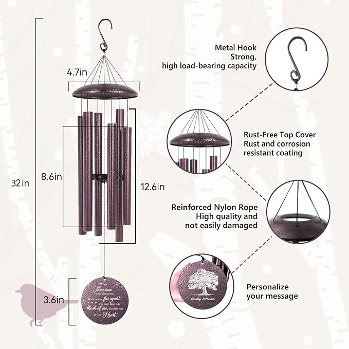 ASTARIN 32 inch Windchimes in Memory of a Loved One, Personalized Name Wind Chimes Memorial, Bereavement Gifts for Loss of Mother, Wind Chimes for Outside Deep Tone, Produced in USA