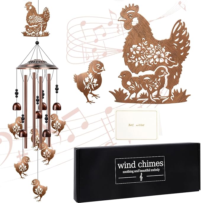 Chicken Wind Chimes for Outside - Chicken Gifts Rooster Hen Decor for Women Men, Birthday Housewarming Christmas Mothers Day Present, Metal Memorial Wind Chimes for Outdoor Garden Decor