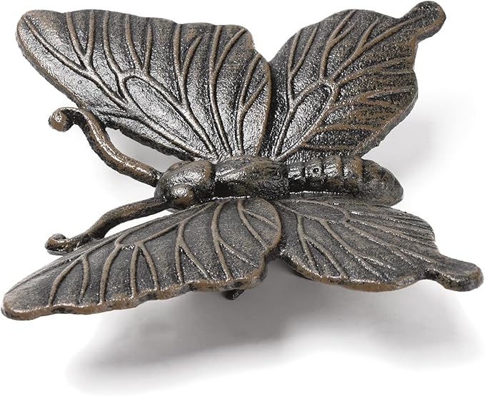 BRASSTAR Cast Iron Butterfly Statue Art Decor for Garden, Lawn, Yard, Patio, Farmhouse, Pond, Backyard, Office Desk Paper Weight Decoration (Black, L)