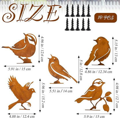 LhyBtm 5 Pcs Rusty Birds Decoration Silhouette with Rusty Patina Birds Decoration Outdoor Fence Decorations Lifelike Metal Birds Garden Ornaments Silhouette Rustic Outdoor Patio Yard Adornment