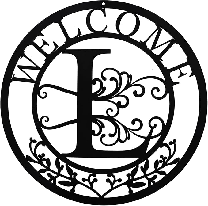 Metal Monogrammed Initial Welcome Sign, Metal Letter Wall Art Decor, Name Sign for Home Porch Front Door Outdoor (L)