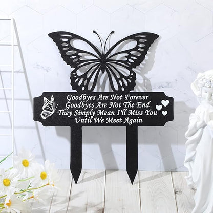Buryeah Grave Decoration for Cemetery Butterfly Memorial Stake Headstone for Grave Memorial Garden Decor Waterproof Double Sided Print Metal Cemetery Marker, 13.19 x 11.81 Inches(Vivid Style)