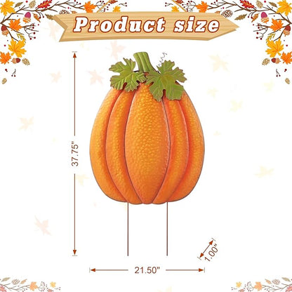 Glitzhome 37.75" H Fall Metal Embossed Pumpkin Yard Stake,Pumpkins Garden Standing Stakes or Hanging Pumpkin Signs for Autumn Harvest Thanksgiving Halloween Lawn Decorations(Three Functions)