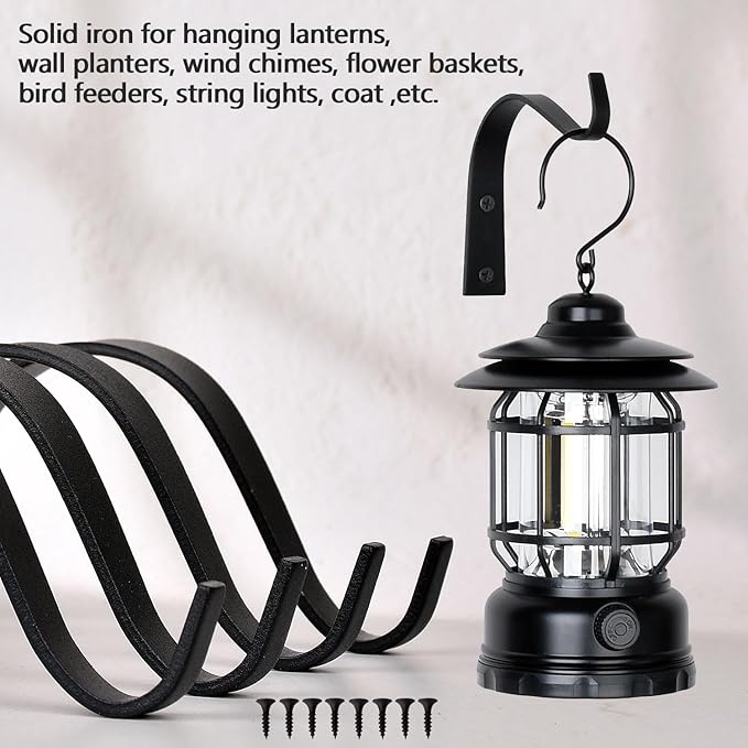 4 Inch Iron Wall Hooks for Plant Hanger Bracket Indoor Outdoor, Wall Mount Rustic Decor for Light, Lanterns Fence, Bird Feeders, Wind Chimes