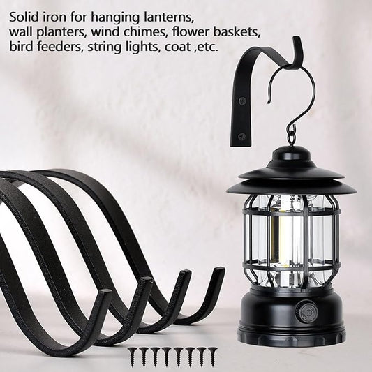 4 Inch Iron Wall Hooks for Plant Hanger Bracket Indoor Outdoor, Wall Mount Rustic Decor for Light, Lanterns Fence, Bird Feeders, Wind Chimes