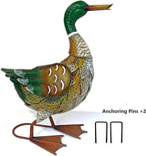 HONGLAND Solar Outdoor Metal Duck Sculpture, 16" Mallard Duck Garden Statue with Lights for Outdoor Patio, Backyard, Lawn, Home Kitchen Decoration