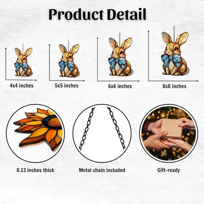 Warm Mosaic Bunny Art Acrylic Suncatcher Stained Glass Effect Window Car Hanging Christmas Ornament Indoor Outdoor Decor Garden Sun Catcher Panel for Easter Lover for Women Mom Grandma
