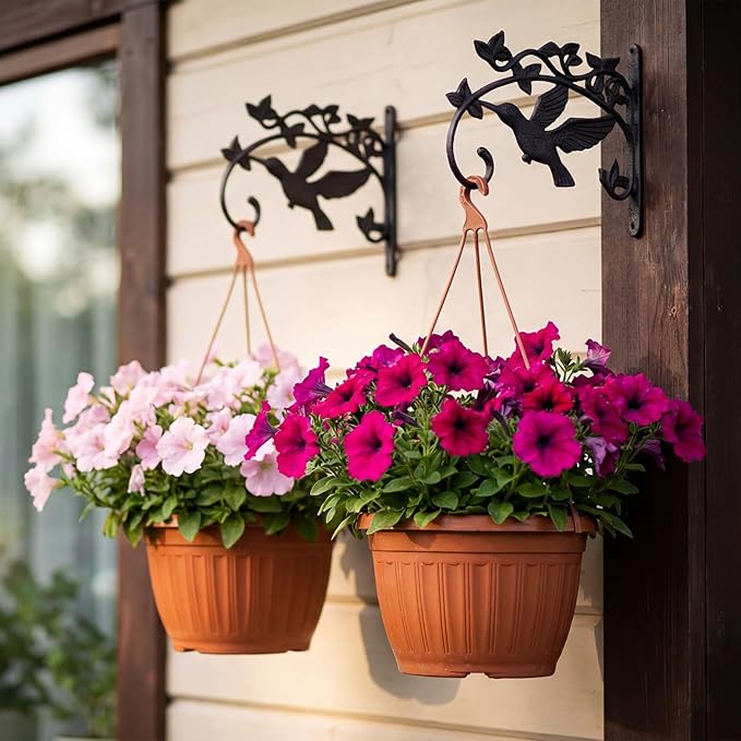 Frienda 2 Pack Cast Iron Plant Hanger Wall Hooks 11.2in Heavy Duty Hanging Plant Hooks Decorative Hummingbird Shape Brackets Vintage Metal Hanger Bracket for Hanging Baskets Bird Feeders Wind Chimes