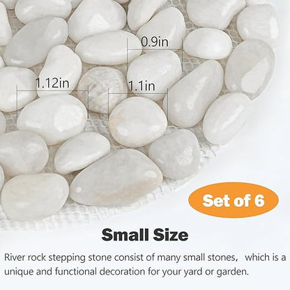 River Rock Stepping Stones Outdoor for Garden Walkway, 10 inch 6 Pcs Hexagon Shape Paver Step Stones Polished Pebble River Stone Mat for Yard Lawn Patio Pathway Walk Way - White