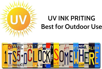 Five O Clock Somewhere Unique Metal Wall Decor for Home, Bar, Diner, Pub, 4 x 16 Inches, Fun Kitchen Decor, Unique Drinking Sign, Funny Bar Signs, Vintage Kitchen Signs