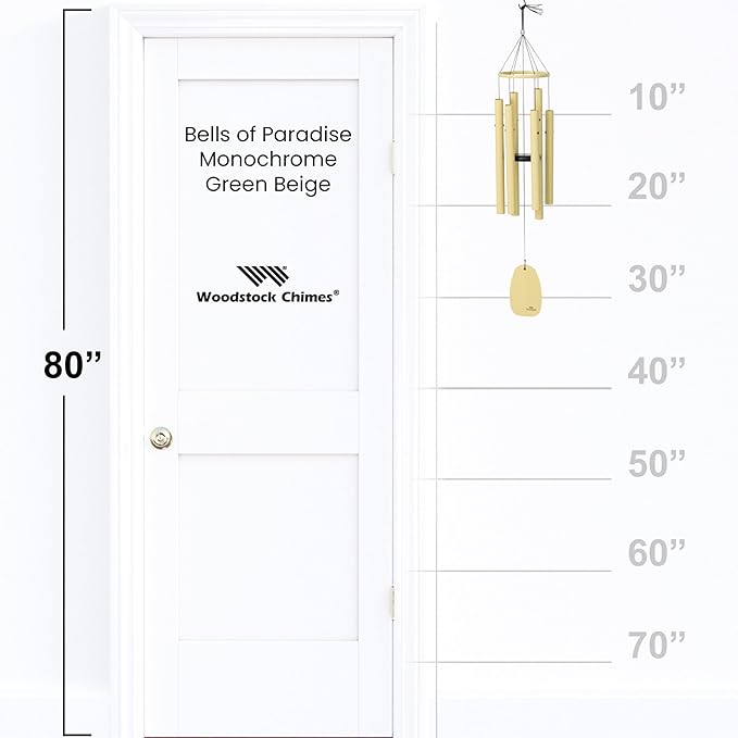 Woodstock Chimes Bells of Paradise Medium 32" Light Yellow Outdoor Memorial Gift, Wind Chimes for Backyard, Porch, Garden Patio Decor, Deep Tone Windchime BPMSG