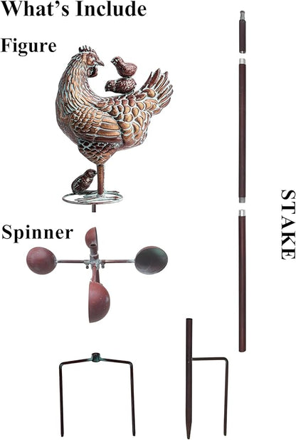 Metal Hen & Chicks Statue Wind Spinner for Yard Garden,79" 3D Large Kinetic Chicken Sculpture Garden Spinner for Outside,Antique Copper Chicken Wind Vane for Outdoor Patio Lawn Backyard Yard Art