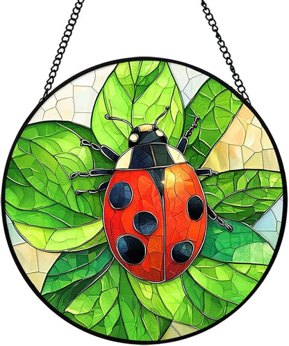 Ladybug Stained Glass Window Hanging, Colorful Ladybug Suncatchers for Windows, Ladybug Suncatcher Gift for Women, Mom, Grandma