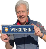 SmartSign 4 x 14 inch Forward With Wisconsin State Vintage Metal Sign, 40 mil Rustproof Aluminum with Clear Overcoat, Retro Wall Décor, Multicolor, Made in USA
