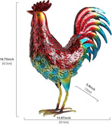 Kircust Solar Metal Rooster Animal Lights Garden Sculptures Art Decor, Outdoor LED Light Color Chicken Statue for Farm Patio Lawn Back Yard Home Decorations,13.98" WX5.9 DX16.74 H