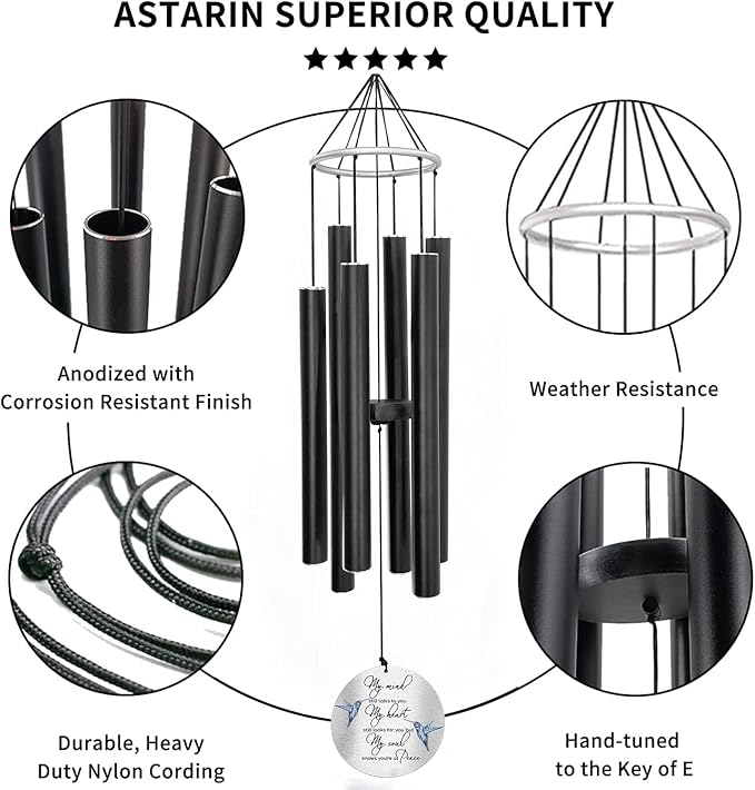 ASTARIN Personalized 30" Bereavement Wind Chimes for Outside, Memorial Gift in Remembrance of a Loved One, Sympathy Gift for Loss of Mother Father Husband, Garden Patio Decor