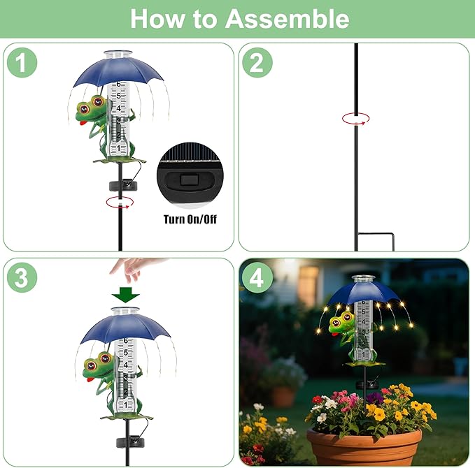 Rain Gauge Outdoor, Frog Rain Gauges with LED Solar Lights Yard Decoration, Metal Yard Art Garden Statues Frog Gifts for Women, Funny Rain Gauge Outdoor Decorative for Patio Garden Decor