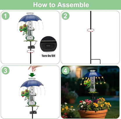 Rain Gauge Outdoor, Frog Rain Gauges with LED Solar Lights Yard Decoration, Metal Yard Art Garden Statues Frog Gifts for Women, Funny Rain Gauge Outdoor Decorative for Patio Garden Decor
