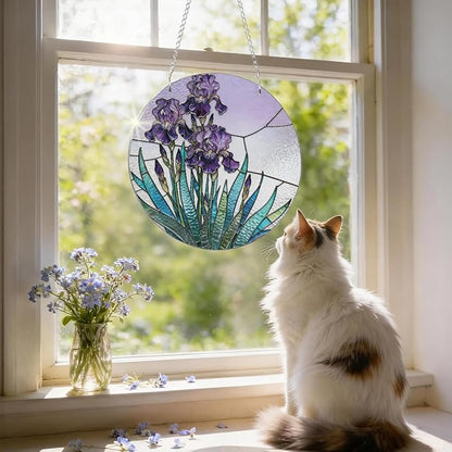 Acrylic Window Hanging, Purple Flowers Romantic Suncatcher for Home Garden Decor, Door Window Decoration, Christmas or Birthday Gifts for Women Family or Friends