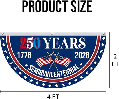 4th of July Patriotic Bunting - American Flag Bunting 2 X 4 Ft, 250 Years American Flag, 4th of July Party Decorations, 1776-2026 250 Year American Anniversary Flag Indoor Outdoor Hanging Decor-2PCS