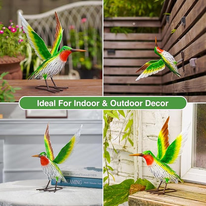 Goodeco Hummingbird Statue for Garden Decor - Handmade Metal Birds for Home & Yard with Outdoor Figurines and Decorations, Great Gifts for Women Mom and Grandma (Green)