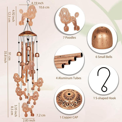 GDNSFIT Poodle Wind Chimes for Outside, Metal Windchimes Outdoors, Poodle Gifts for Women/Men, Memorial/Birthday Gifts, Garden Decor for Outside, Patio or Yard, Durable Chimes for Outdoors