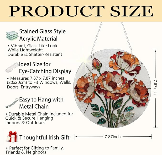 Beautiful Floral Window Decor, Acrylic Window Hanging Suncatcher, Home Garden Decorations, Christmas Mother's Day Valentine's Day Ornaments, Housewarming Gifts, Festival Gifts for Mom Her