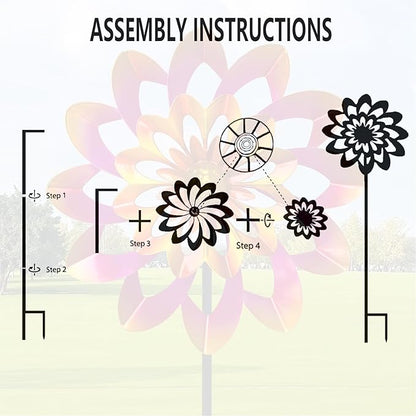 45" Gerbera Wind Spinners for Yard and Garden, Golden Balls Kinetic Wind Spinner Outdoor Decor, Wind Sculpture Yard Art Decorations for Patio, Lawn & Garden