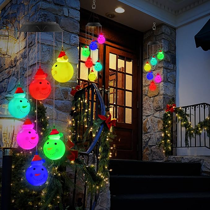 PACETAP Christmas Solar Wind Chimes Outdoor, Color Changing LED Hanging Decor, New Year Garden Decoration for Children/Mom